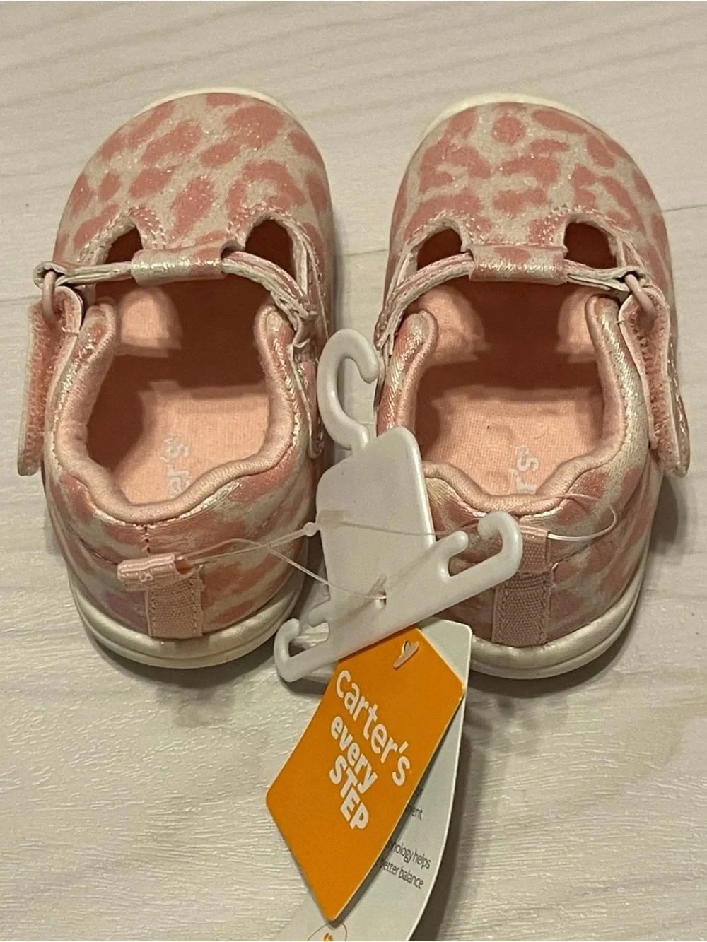 Carter's Pink Glitter Leopard-Print Hook & Loop Baby Mary Janes